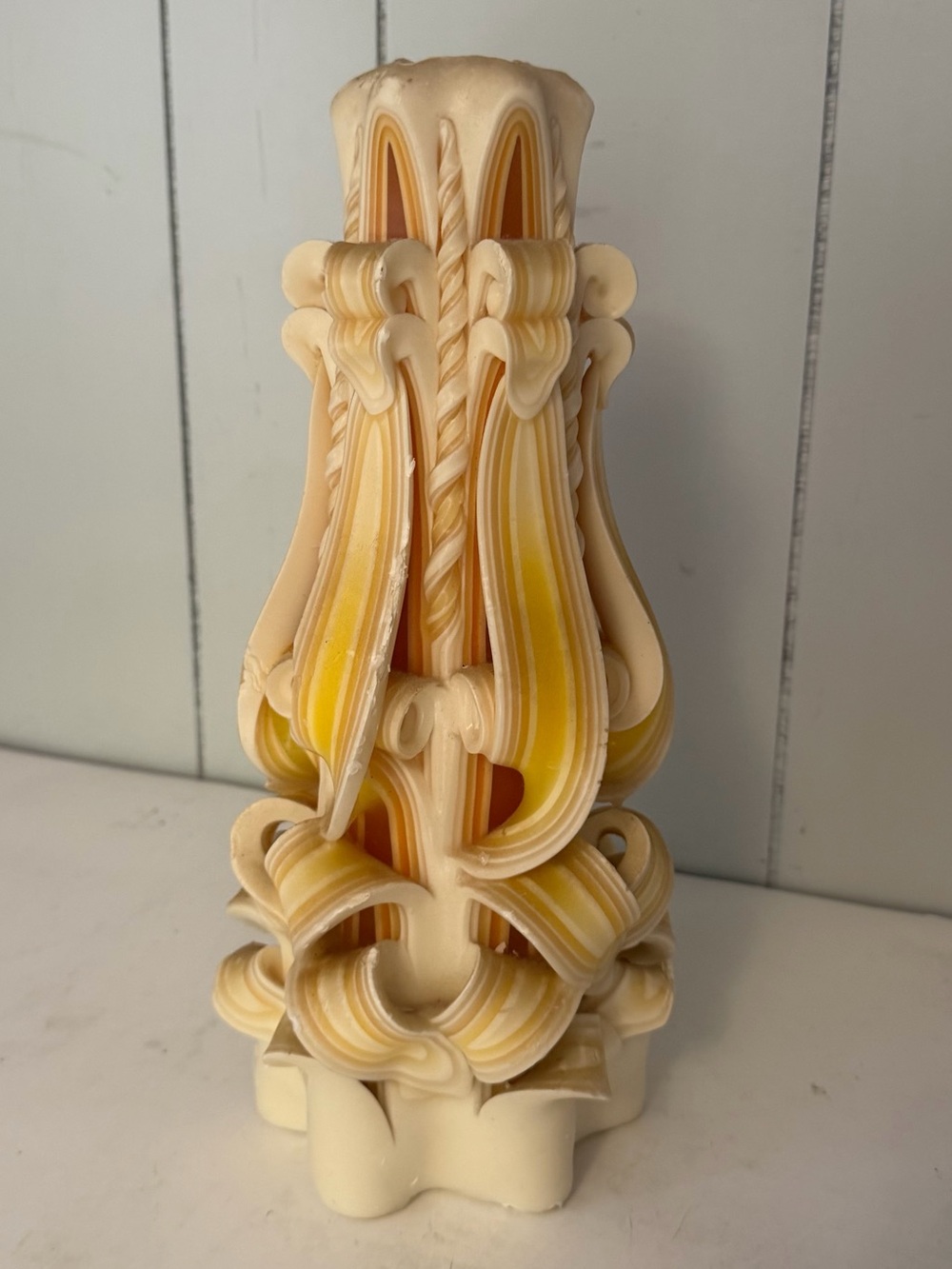 Vintage 12” Hand Carved Candle Ribbon Ivory Thanksgiving Easter Unity Wedding